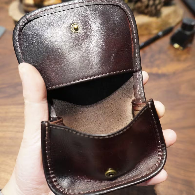 Genuine Leather Bifold Coin Purse for Men