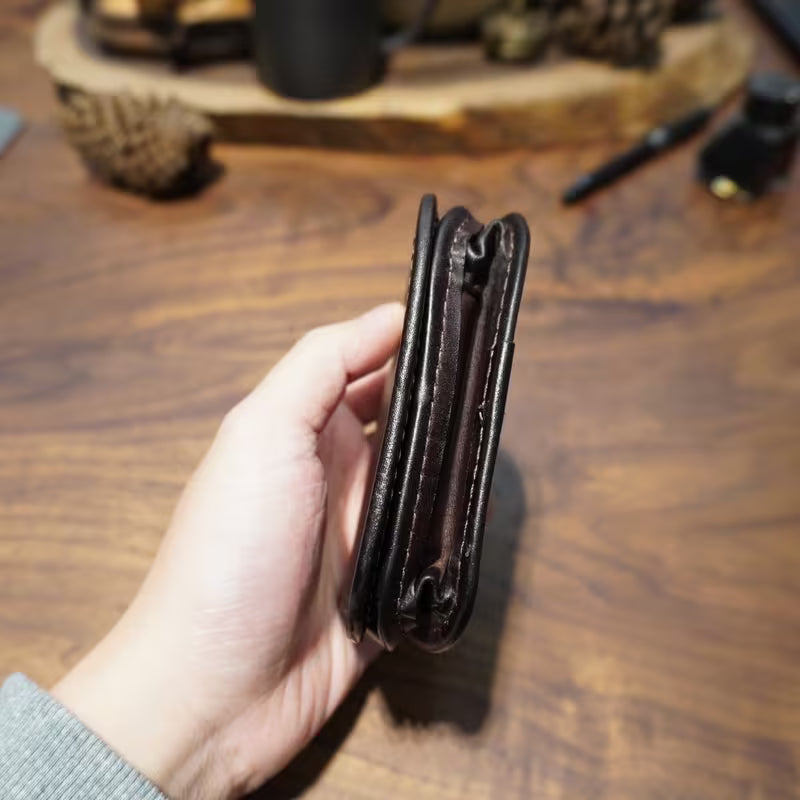 Genuine Leather Bifold Coin Purse for Men