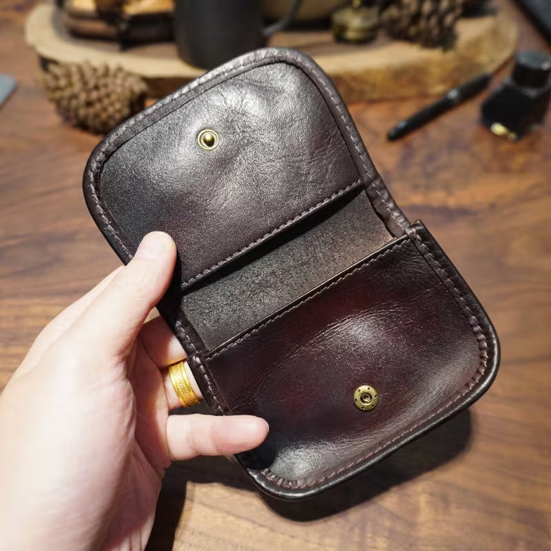 Genuine Leather Bifold Coin Purse for Men