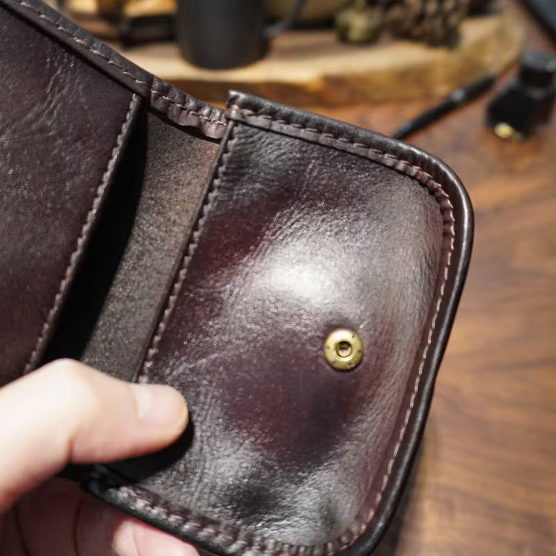 Genuine Leather Bifold Coin Purse for Men