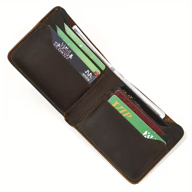 Men's Vintage Crazy Horse Leather Bifold Wallet