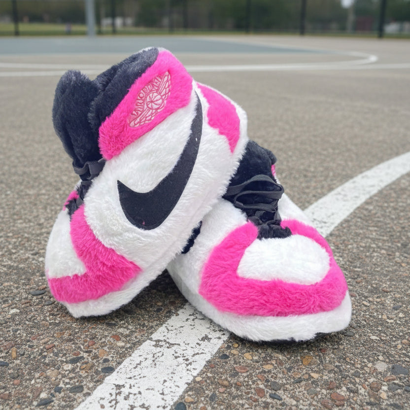 OG Hot Pink Jordan Sneaker Slippers - Best Plush Comfort House Shoes