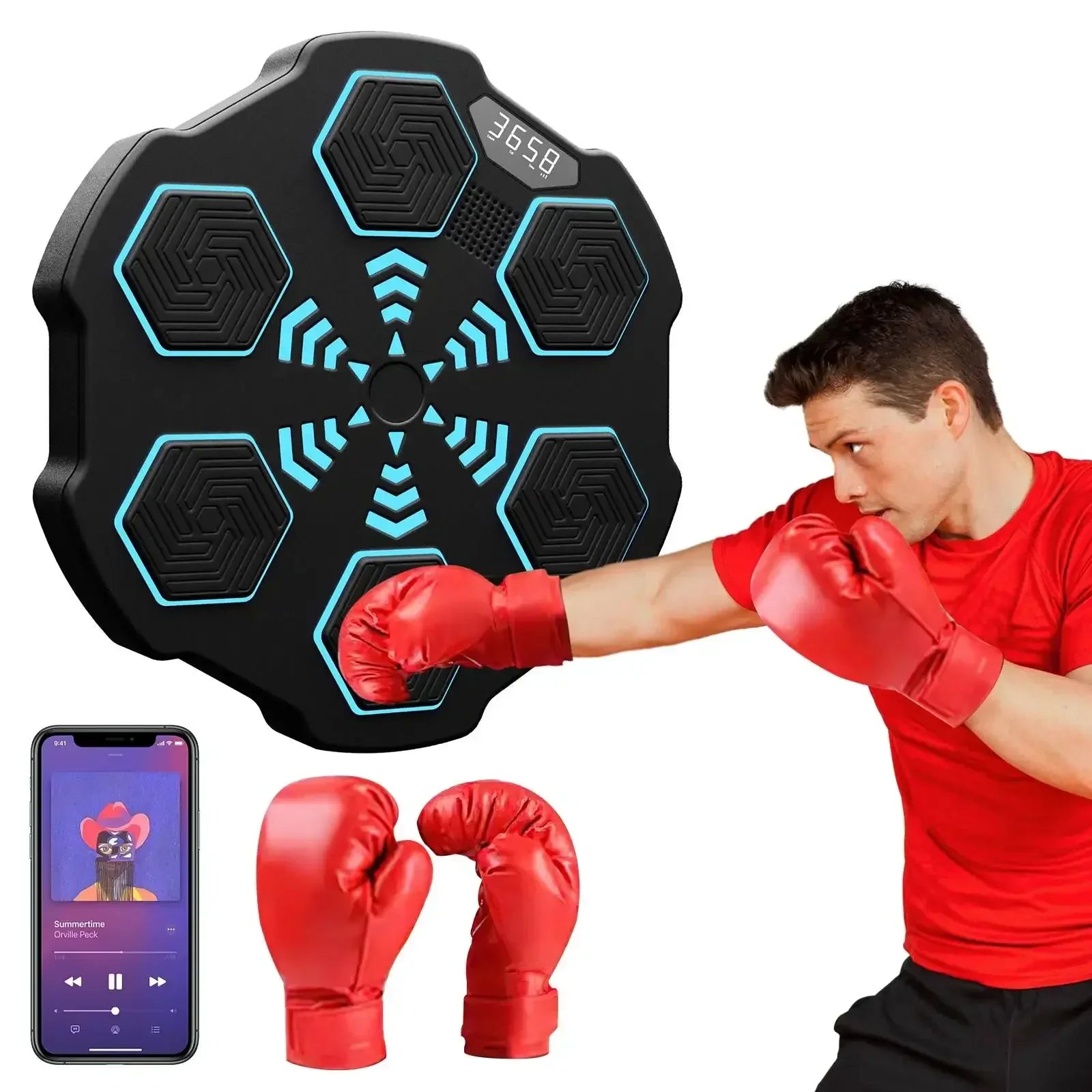 RhythmStrike: LED Music Boxing Machine with Gloves