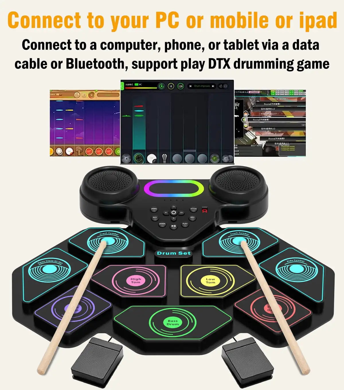 9-Pad Portable Smart Electronic Drum Kit