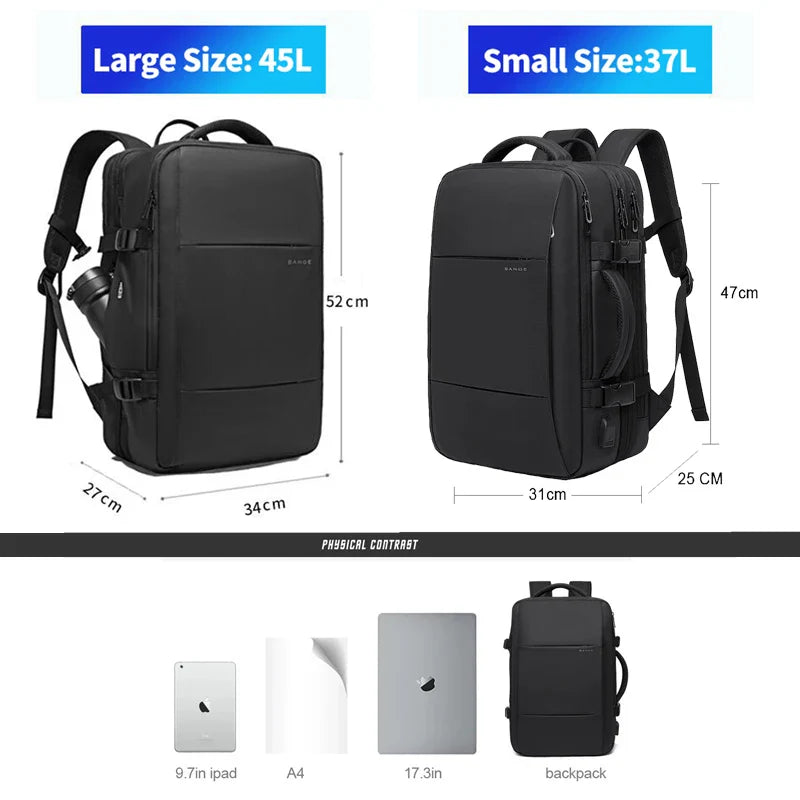 BANGE Travel Backpack Men Business Expandable USB Large Capacity Laptop Waterproof Fashion Backpack