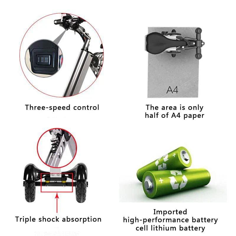 K7S Mini E-Bike | Foldable 3-Wheel Electric Scooter for Teens & Adults | 250W, 36V, 7.8Ah Electric Bike