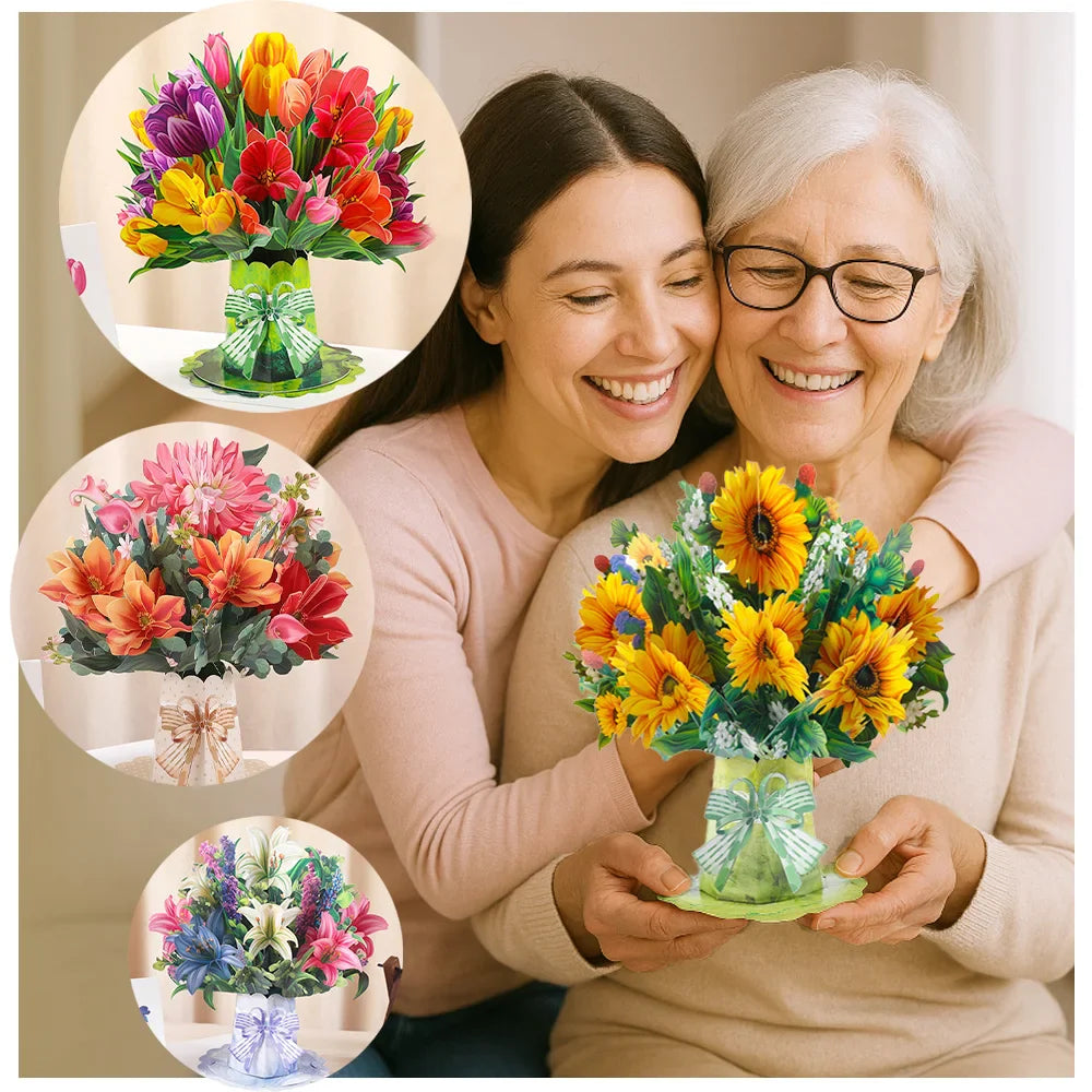 Premium 3D Pop-Up Flower Bouquet Card | Forever Floral Greeting Set