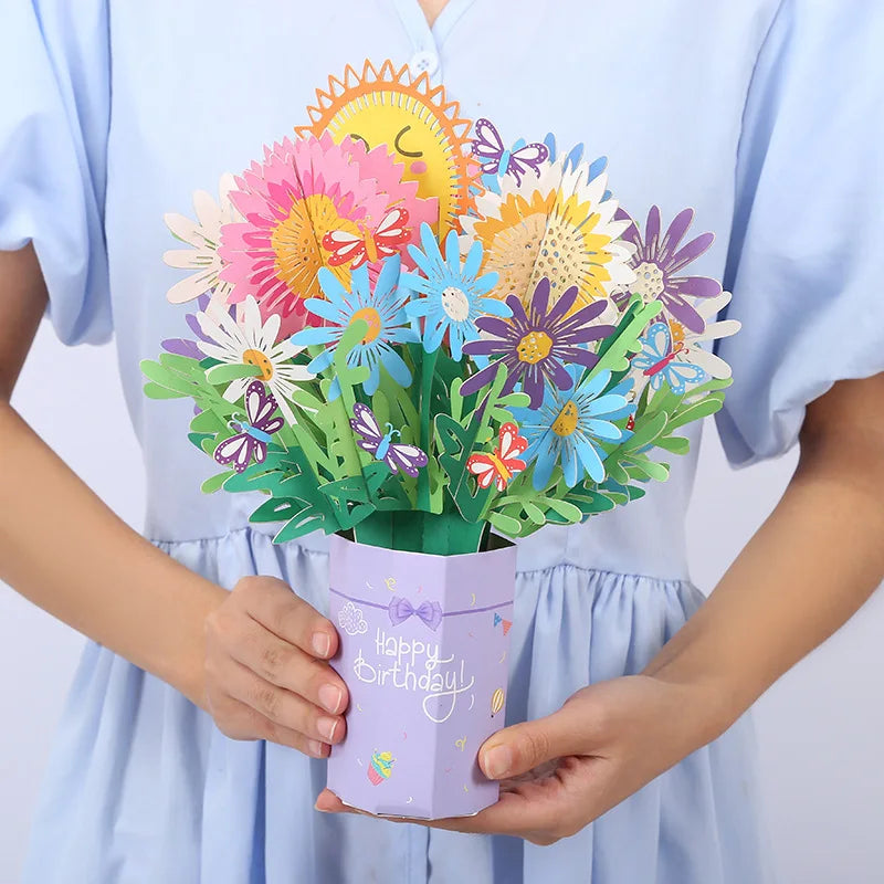 Premium 3D Pop-Up Flower Bouquet Card | Forever Floral Greeting Set