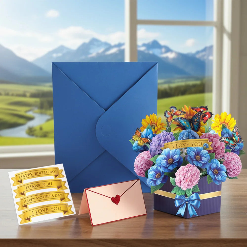 Premium 3D Pop-Up Flower Bouquet Card | Forever Floral Greeting Set