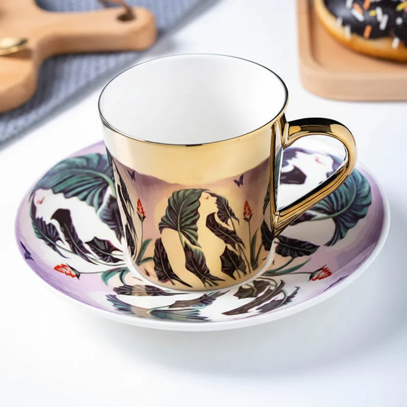 ZenSands Nordic Picasso Lion Mirror Cup Saucer Set Anamorphic Porcelain Illusion Coffee Cup Gift