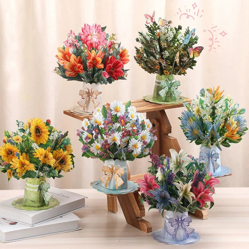 Premium 3D Pop-Up Flower Bouquet Card | Forever Floral Greeting Set