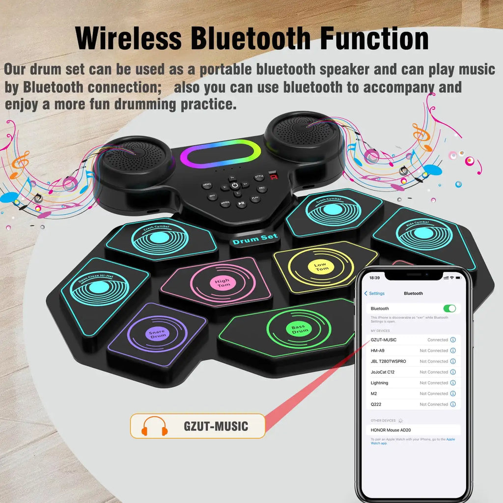 9-Pad Portable Smart Electronic Drum Kit
