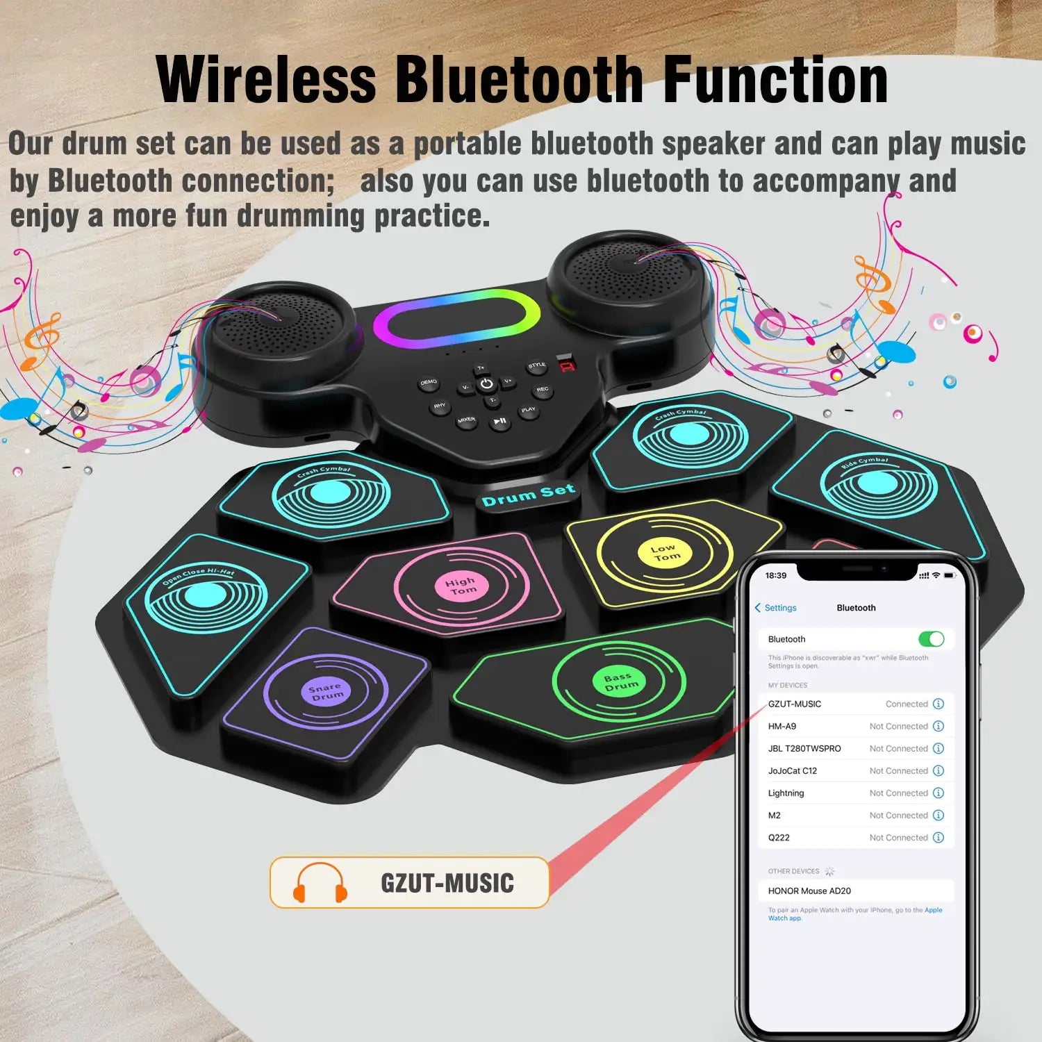 9-Pad Portable Smart Electronic Drum Kit