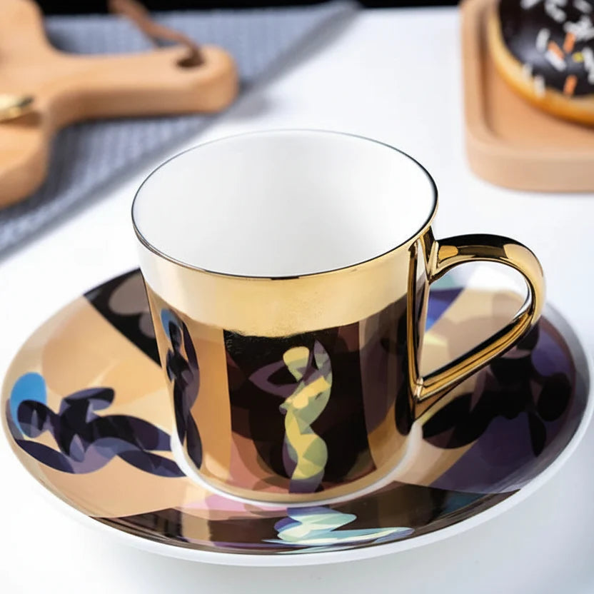 ZenSands Nordic Picasso Lion Mirror Cup Saucer Set Anamorphic Porcelain Illusion Coffee Cup Gift