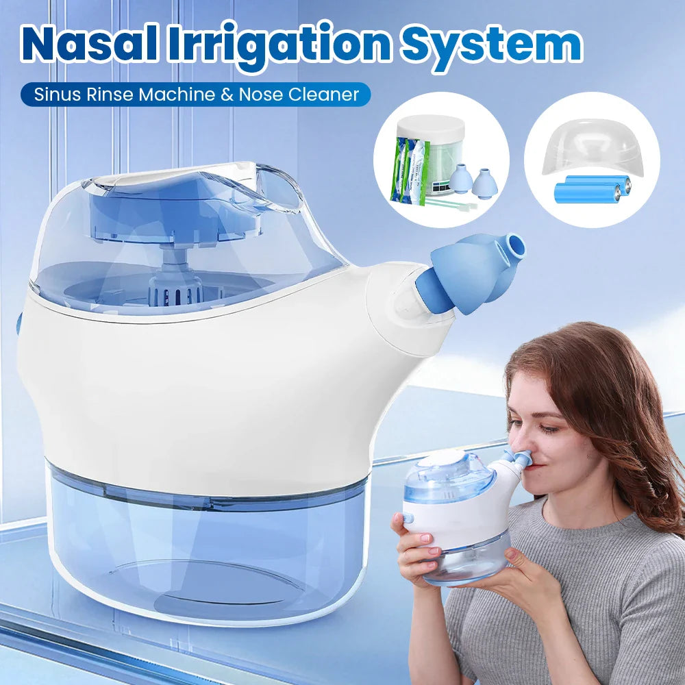 Electric Nasal Irrigator – Deep Sinus Rinse Machine with 50 Pre-Measured SaltPods | Powered Suction | 3 Pressure Modes | 360° Rotatable Nozzle | Drug-Free Congestion Relief for Adults
