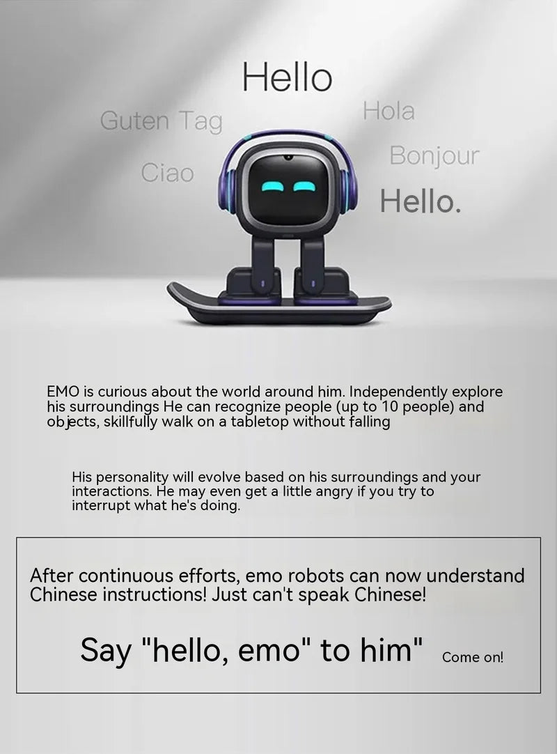 Emo AI Robot Pet Desktop Companion ChatGPT Voice Control 1000+ Expressions Face Recognition No Subscription