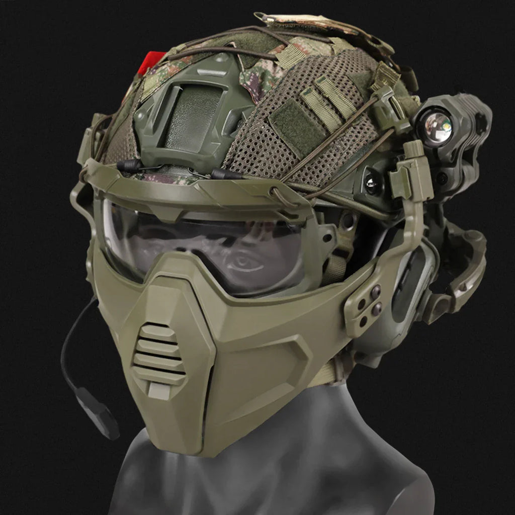 Tactical Airsoft Noise Reduction Military Headphones Night Vision Helmet Set with Flashlight