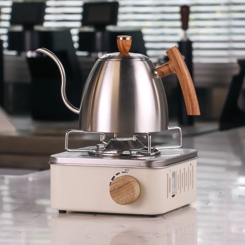 Gooseneck Pour Over Kettle 50oz 304 Stainless Steel Walnut Handle Minimalist Coffee Pot Gas Electric