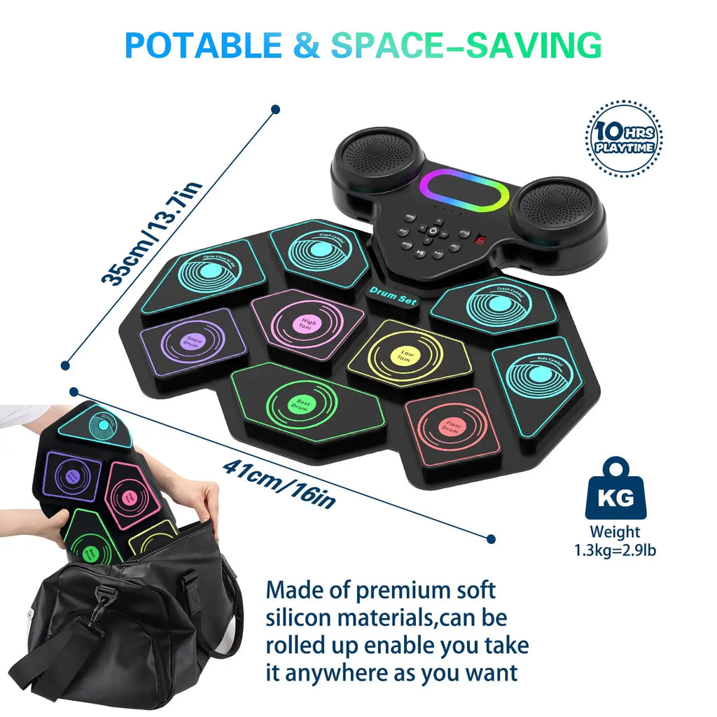 9-Pad Portable Smart Electronic Drum Kit
