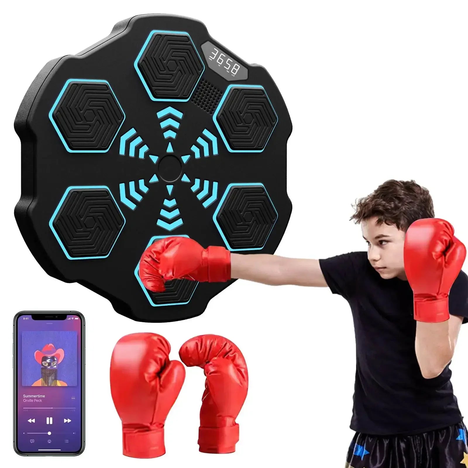 RhythmStrike: LED Music Boxing Machine with Gloves