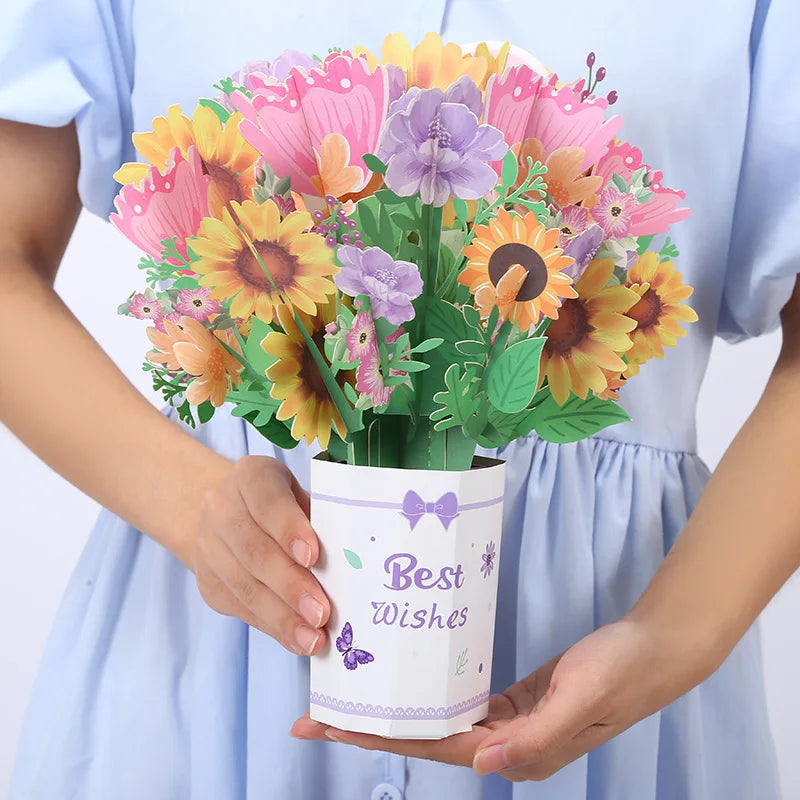 Premium 3D Pop-Up Flower Bouquet Card | Forever Floral Greeting Set