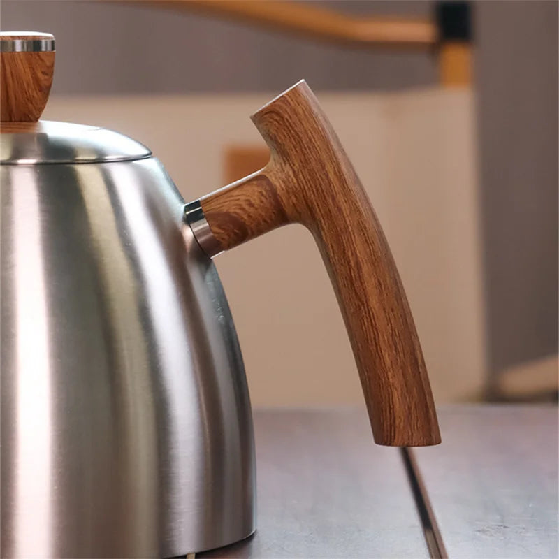 Gooseneck Pour Over Kettle 50oz 304 Stainless Steel Walnut Handle Minimalist Coffee Pot Gas Electric