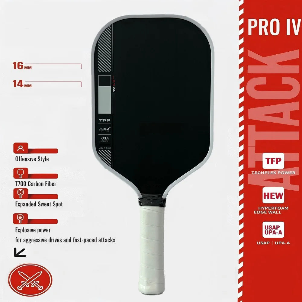 Perseus Pro IV Gen-4 Pickleball Paddle 16mm TechFlex Carbon Fiber USAP Certified Tournament Power