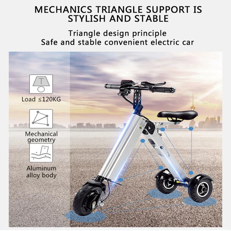 K7S Mini E-Bike | Foldable 3-Wheel Electric Scooter for Teens & Adults | 250W, 36V, 7.8Ah Electric Bike