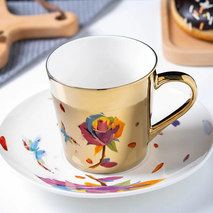 ZenSands Nordic Picasso Lion Mirror Cup Saucer Set Anamorphic Porcelain Illusion Coffee Cup Gift