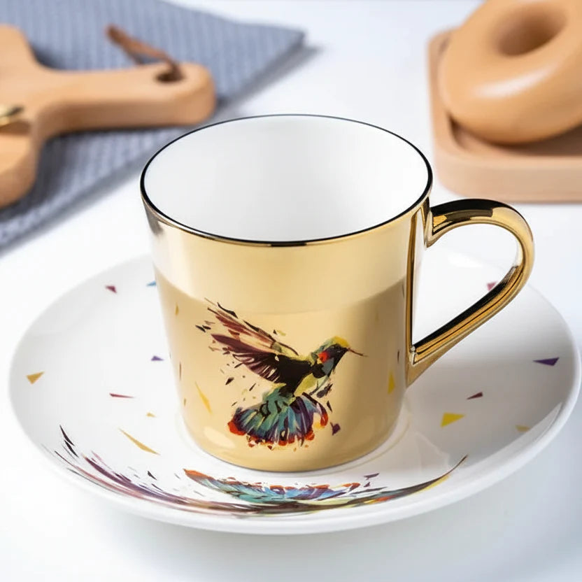 ZenSands Nordic Picasso Lion Mirror Cup Saucer Set Anamorphic Porcelain Illusion Coffee Cup Gift