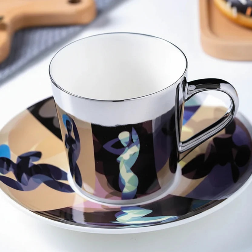 ZenSands Nordic Picasso Lion Mirror Cup Saucer Set Anamorphic Porcelain Illusion Coffee Cup Gift