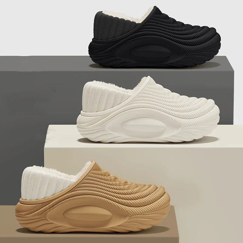 CloudWalk™ Waterproof Winter Slides | Plush-Lined EVA Thick-Bottom Slippers