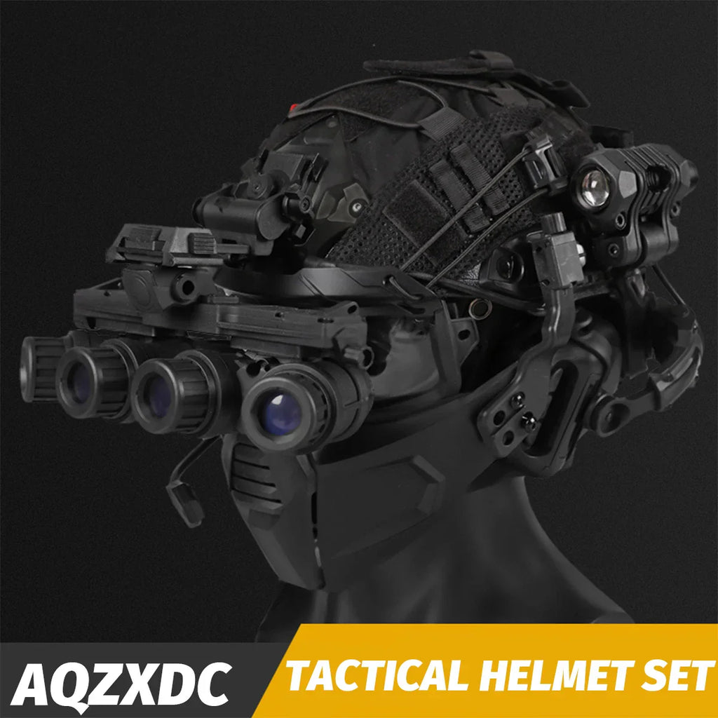 Tactical Airsoft Noise Reduction Military Headphones Night Vision Helmet Set with Flashlight
