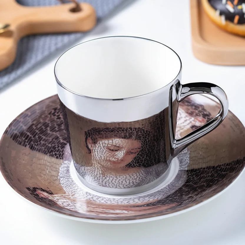 ZenSands Nordic Picasso Lion Mirror Cup Saucer Set Anamorphic Porcelain Illusion Coffee Cup Gift
