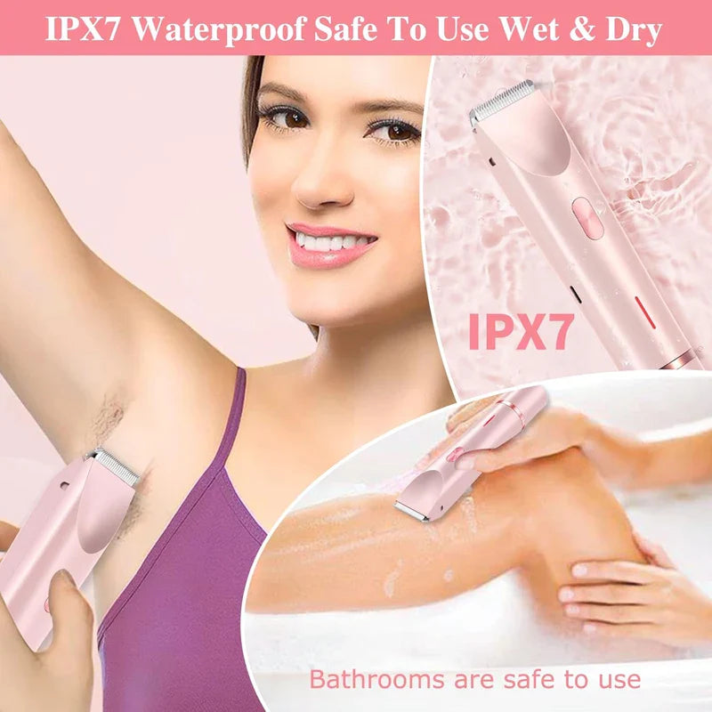 PureGlide™ 2 in 1 Electric Bikini Trimmer Shaver for Women, Dual Head Wet & Dry Hair Razor Waterproof with Detachable Heads | Precision Intimate & Body Hair Removal