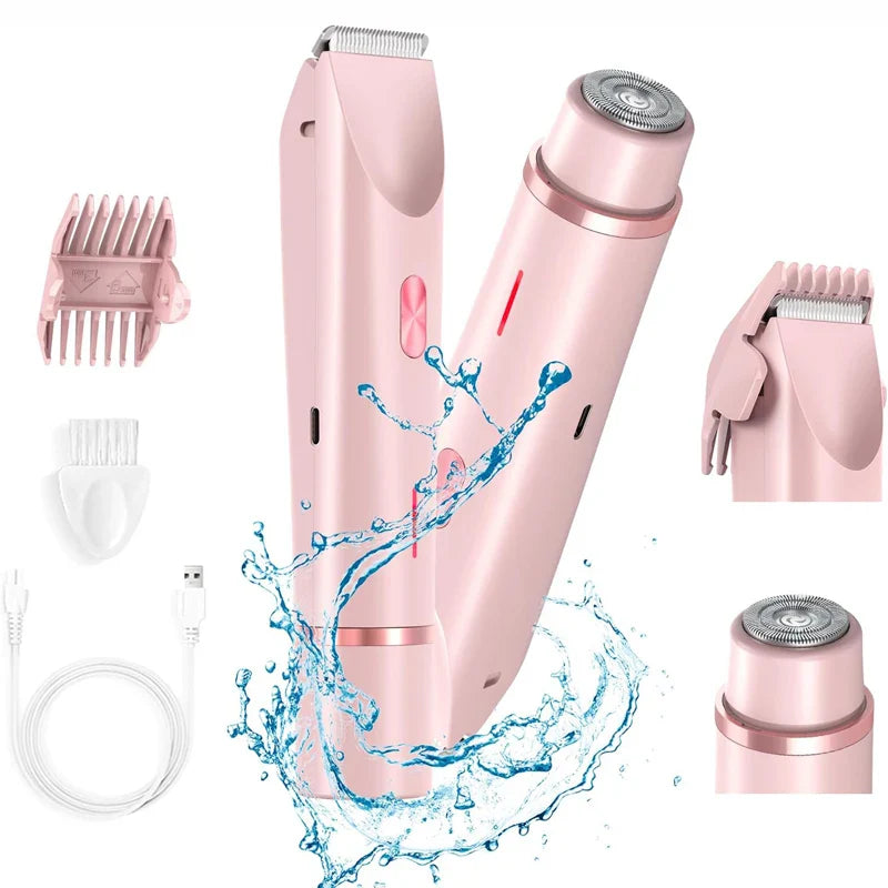 PureGlide™ 2 in 1 Electric Bikini Trimmer Shaver for Women, Dual Head Wet & Dry Hair Razor Waterproof with Detachable Heads | Precision Intimate & Body Hair Removal