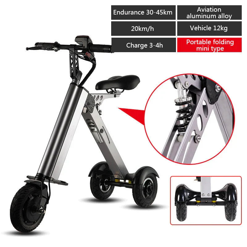 K7S Mini E-Bike | Foldable 3-Wheel Electric Scooter for Teens & Adults | 250W, 36V, 7.8Ah Electric Bike