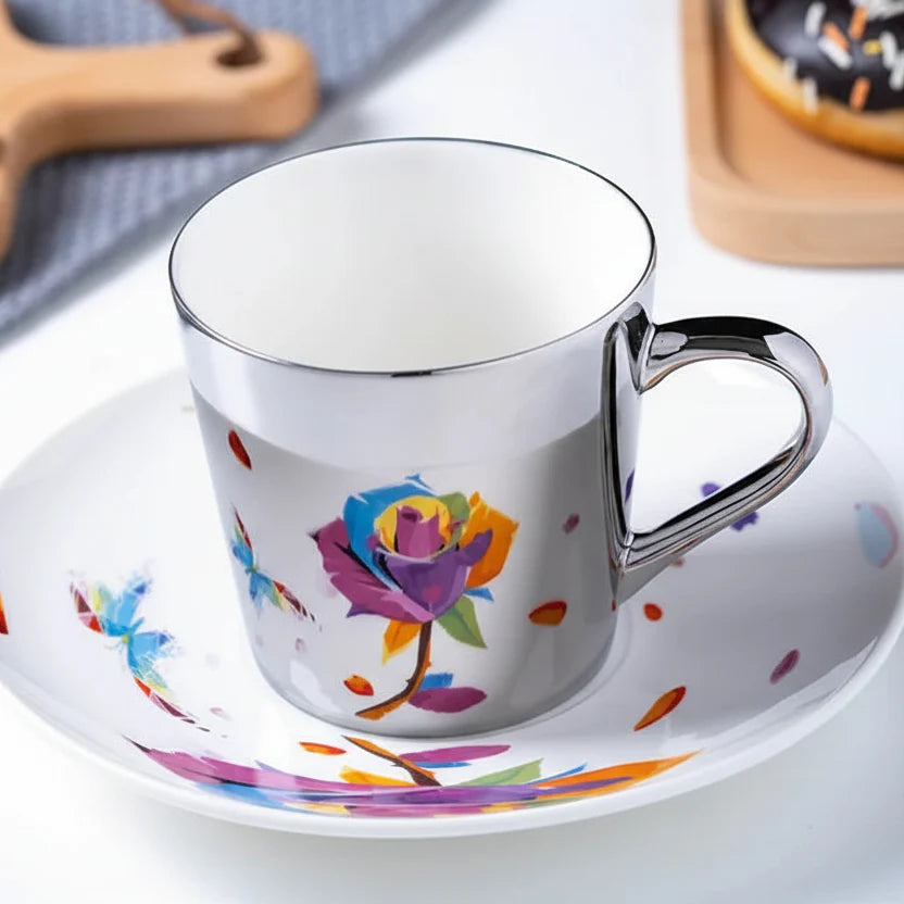 ZenSands Nordic Picasso Lion Mirror Cup Saucer Set Anamorphic Porcelain Illusion Coffee Cup Gift