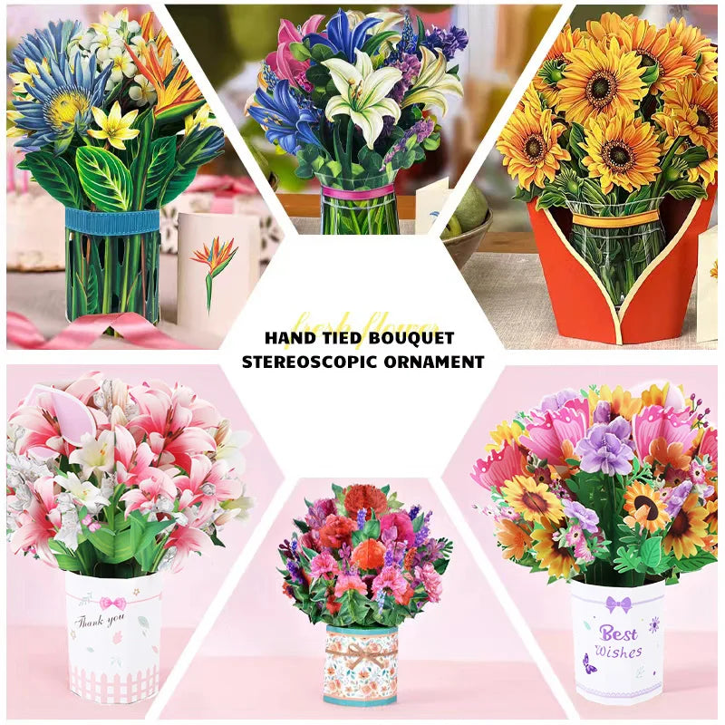 Premium 3D Pop-Up Flower Bouquet Card | Forever Floral Greeting Set