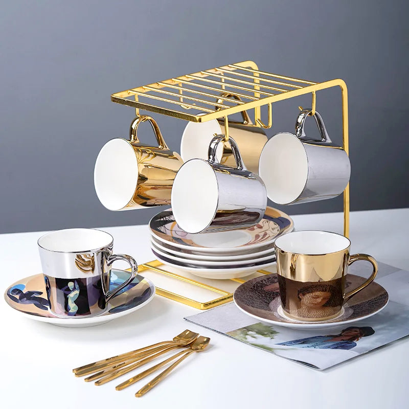 ZenSands Nordic Picasso Lion Mirror Cup Saucer Set Anamorphic Porcelain Illusion Coffee Cup Gift