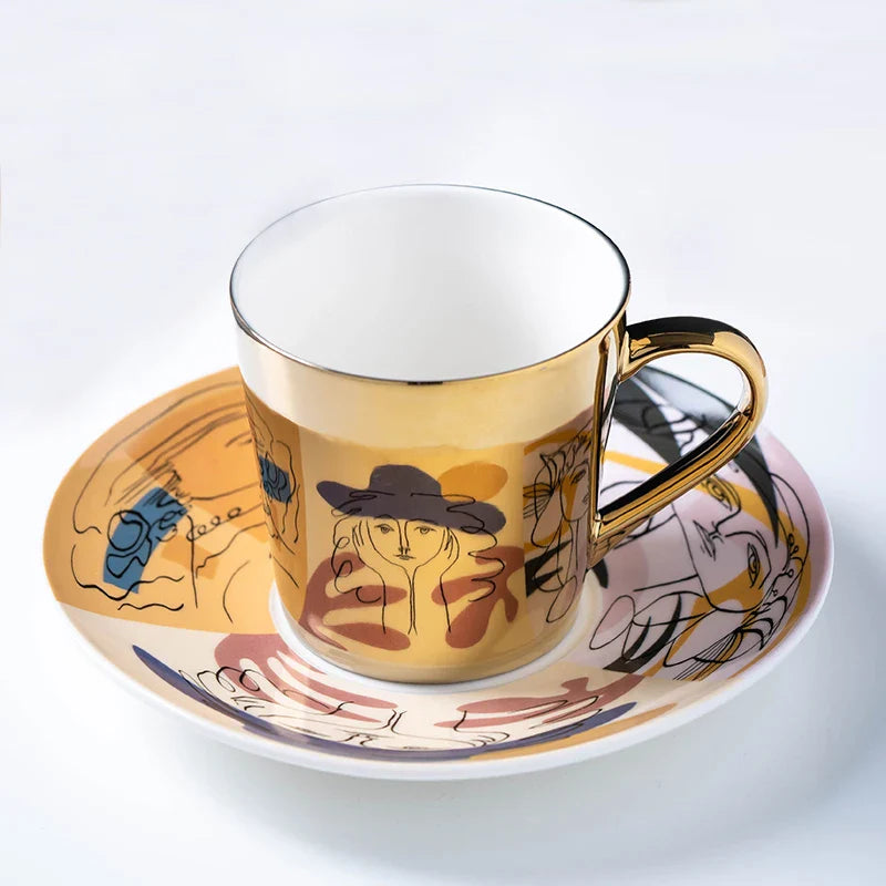 ZenSands Nordic Picasso Lion Mirror Cup Saucer Set Anamorphic Porcelain Illusion Coffee Cup Gift