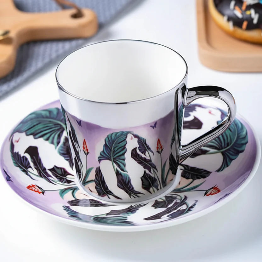 ZenSands Nordic Picasso Lion Mirror Cup Saucer Set Anamorphic Porcelain Illusion Coffee Cup Gift