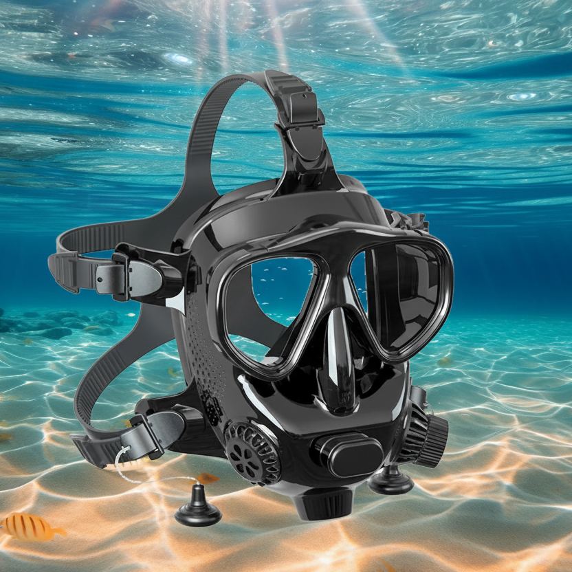 TUDIVING Full Face Diving Mask Dual Snorkel 180° Anti-Fog Camera Mount Mini Tank Compatible Adults