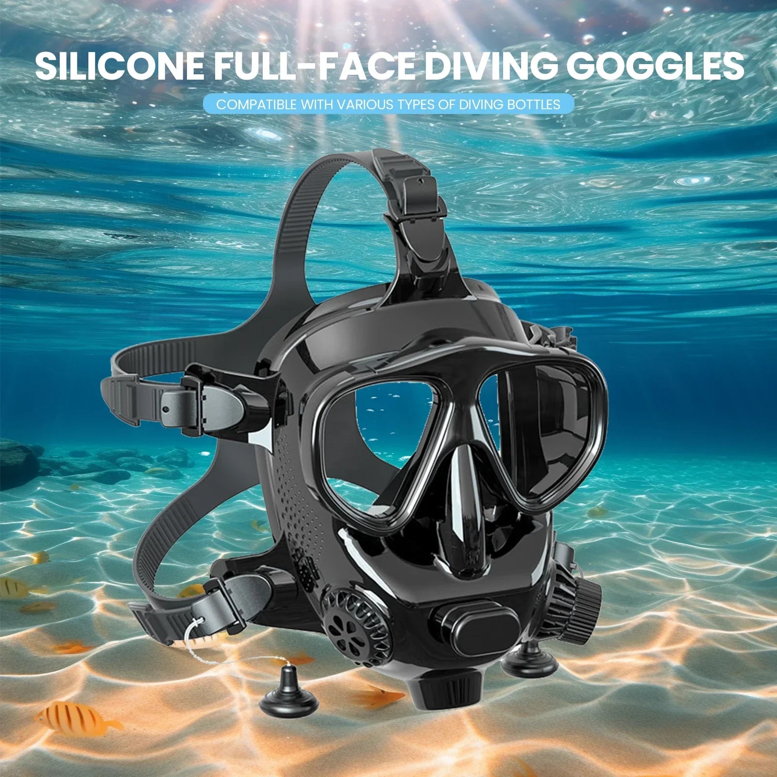 TUDIVING Full Face Diving Mask Dual Snorkel 180° Anti-Fog Camera Mount Mini Tank Compatible Adults