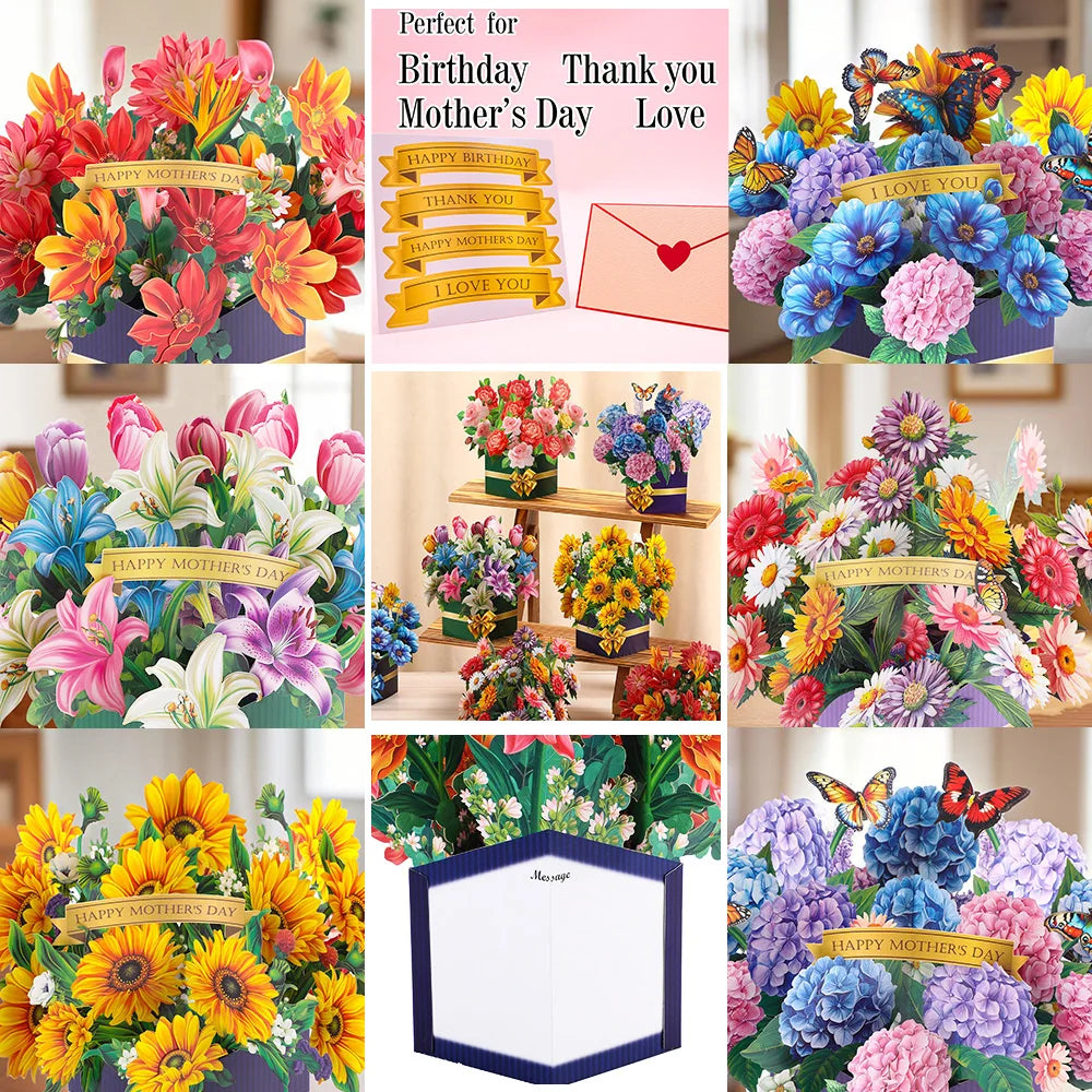 Premium 3D Pop-Up Flower Bouquet Card | Forever Floral Greeting Set