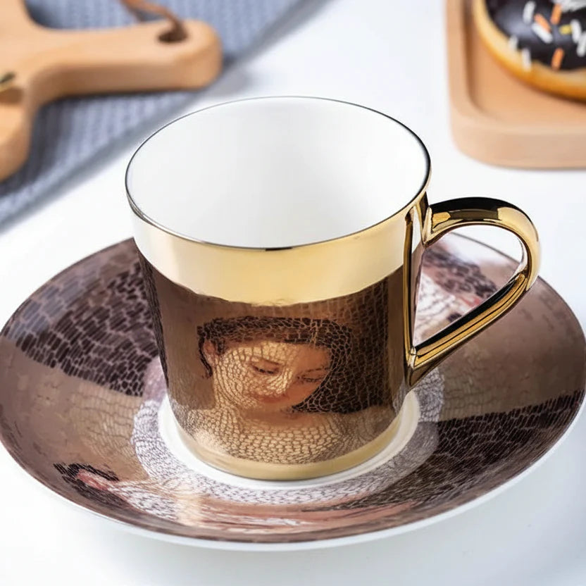 ZenSands Nordic Picasso Lion Mirror Cup Saucer Set Anamorphic Porcelain Illusion Coffee Cup Gift