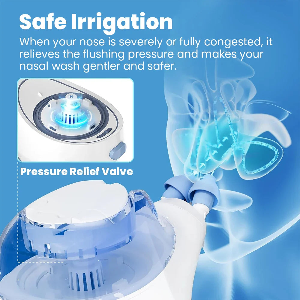 Electric Nasal Irrigator – Deep Sinus Rinse Machine with 50 Pre-Measured SaltPods | Powered Suction | 3 Pressure Modes | 360° Rotatable Nozzle | Drug-Free Congestion Relief for Adults
