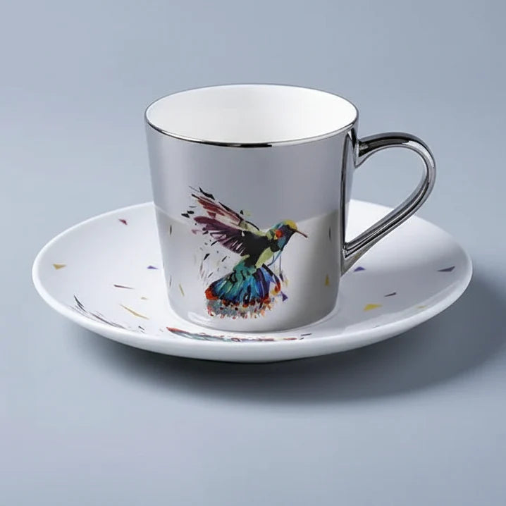 ZenSands Nordic Picasso Lion Mirror Cup Saucer Set Anamorphic Porcelain Illusion Coffee Cup Gift