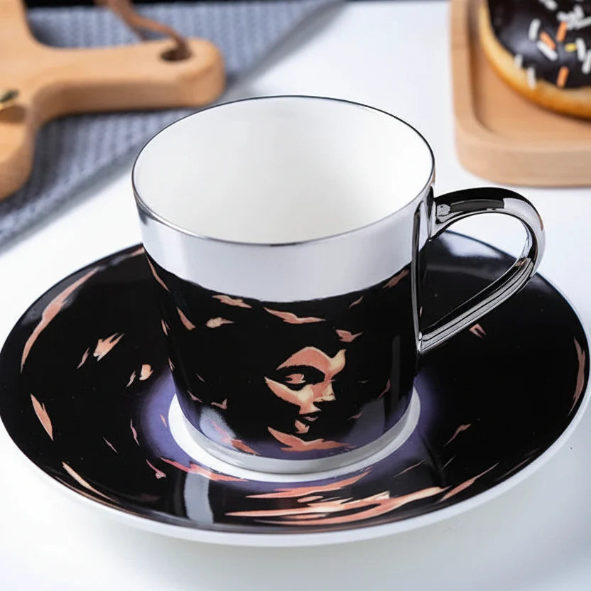 ZenSands Nordic Picasso Lion Mirror Cup Saucer Set Anamorphic Porcelain Illusion Coffee Cup Gift