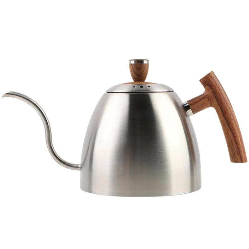 Gooseneck Pour Over Kettle 50oz 304 Stainless Steel Walnut Handle Minimalist Coffee Pot Gas Electric